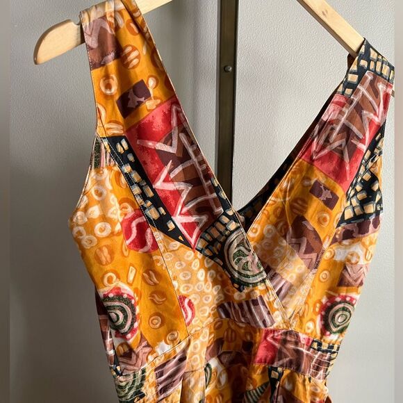 Vintage MODA Intl 90s Mini Dress Abstract Print India Cotton Button Front - Picture 3 of 12